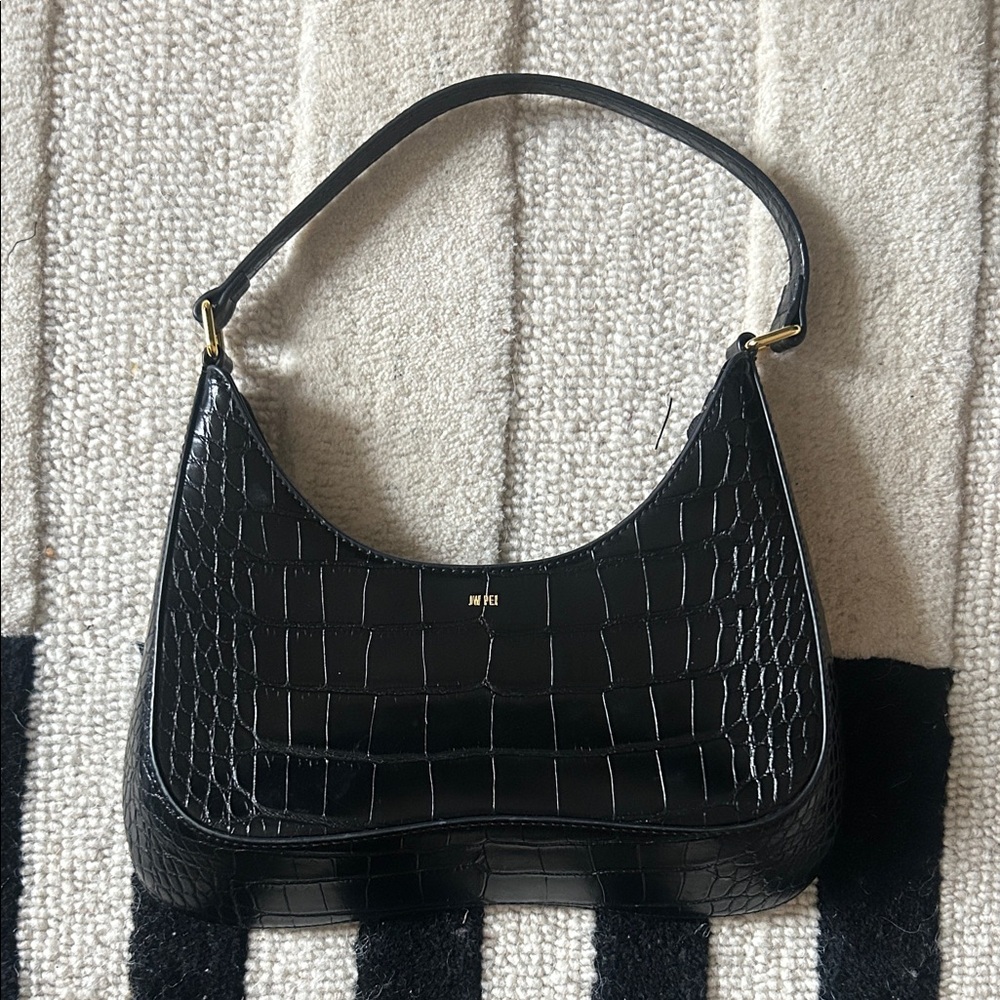 JW PEI Black Croc-Patterned Shoulder Bag